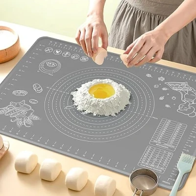 Bild av Bakverksmatta i silikon 28 tum x 20 extra tjock non stick bakmatta med mått och kanthöjning, matkvalitet rullmatta för bakverk, bröd, kakor, pizza, fondant, pasta
