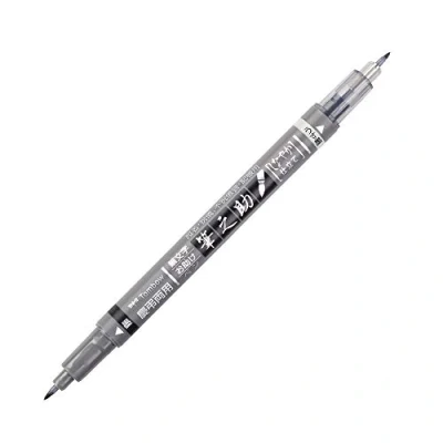 Bild av Tombow WS TBS Brush Pen Fudenosuke, två mjuka spetsar, dubbla skrivfärger svart/grå, 1 st (1 pack)