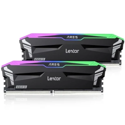 Bild av Lexar ARES RGB DDR5 RAM 32GB Kit (16GB x 2) 6400 MHz, DRAM 288 pin UDIMM Desktop Memory, Högpresterande Datorminne Speldatorminne för XMP 3.0, AMD EXPO, CL32 38 76, 1.4V (LD5EU016G R6400GDLA)