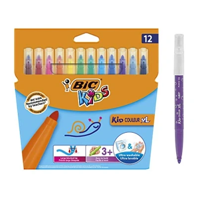 Bild av BIC Kids Kid Couleur XL Tuschpennor Extra Bred Spets Blandade Färger, 12 pack i Pappask