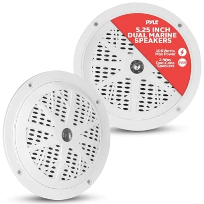 Bild av Pyle 5.25 Inch Dual Marine Speakers 2 Way Waterproof and Weather Resistant Outdoor Audio Stereo Sound System with 100 Watt Power, Polypropylene Cone Cloth Surround 1 Pair (White)