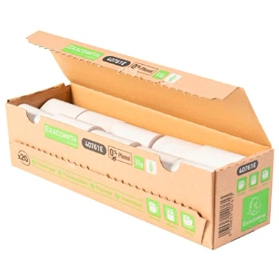 Bild av Exacompta Ref. 40761E Låda med 20 termorullar för bankkort 57 x 40 mm, 1 termoskikt 55g/m² utan fenol, kartongkärna, nollplastavfall Mätsträcka +/ 2m : 18 m, vit