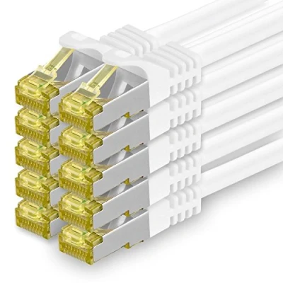 Bild av Cat.7 nätverkskabel 0,5 m vit 10 stycken Cat7 ethernet kabel nätverks LAN rå Gb s SFTP PIMF LSZH set patchkabel med Rj 45 kontakt Cat.6a