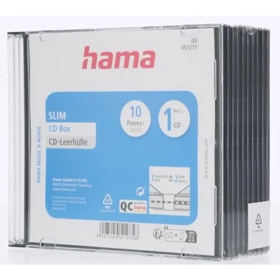 Bild av Hama &quot;Slim&quot; CD /DVD hölje (set med 10 tomma standardlådor för skivor och Blu ray skivor, ultraplatt) svart/transparent