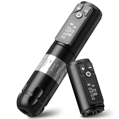 Bild av Ambition Soldier Roterande batteri penna med extra tatuering patron maskin 2400mAh trådlös ström Coreless Motor Digital LED skärm för tatuerare