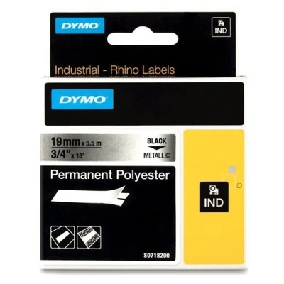Bild av Dymo Rhino permanent polyester 19 mm x 5.5 m svart på metallic