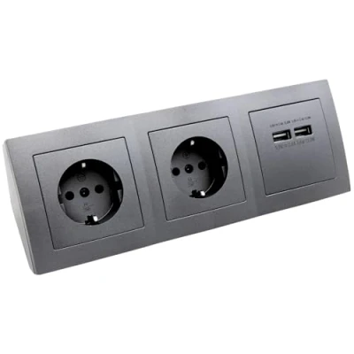 Bild av MC POWER grenuttag underbyggda uttag stil 2 vägs x USB A, 15 cm kabel, 230 V /16 hörnuttag kontor skrivbord kök, antracit matt