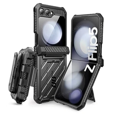 Bild av SUPCASE Unicorn Beetle Pro seriens fodral för Samsung Galaxy Z Flip 5 5G (2023), helkropp dubbelt lager robust skyddsfodral med hölster (svart)