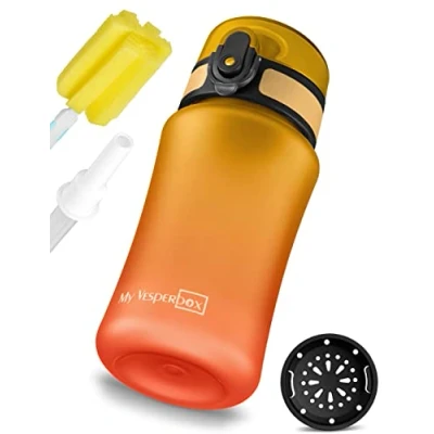 Bild av My Vesperbox Minny drickflaska för barn läckagesäker 350 ml, 500 750 ml med sugrör eller sil lätt tritan vattenflaska BPA fri dagis, skola (röd orange ml)