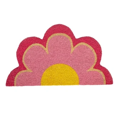 Bild av Fisura Dörrmatta för utomhusbruk &quot;flower&quot; tillverkad av kokosfiber med halkskyddande PVC baksida. unik form. Rosa dörrmatta. Handmålad. Mått: 70 centimeter x 40 centimeter.