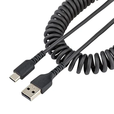 Bild av StarTech.com 1m USB A to C Charging Cable Coiled Heavy Duty Fast Charge &amp; Sync High Quality 2.0 Type Rugged Aramid Fiber Durable Male