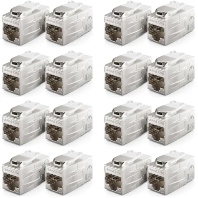 Bild av deleyCON 16 Stycke CAT 7 Koppling Keystone Metall 2x RJ45 uttag Kontakt för Patchkabel 600 MHz 10 Gbps LAN DSL Ethernet och Användbar som Silver