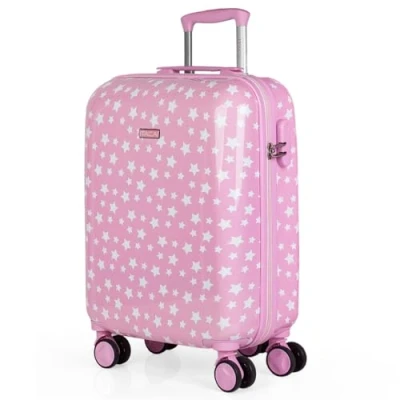 Bild av ITACA Childrens Trolley resväska 65cm 4 dubbla Hjul. Tryckt polykarbonat. Bagage. Styv, bekväm och lätt. Kvalitet design., Rosa