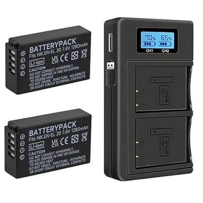 Bild av Palogreen 2 st EN EL20 EL20a Kamerabatterier och Smart LCD display Dubbel USB laddare för Nikon Coolpix P950, P1000, DL24 500, A, 1 AW1, J1, J2, J3, S1, V3 Digitalkamera