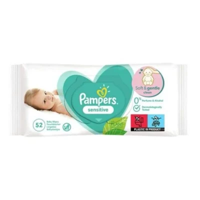 Bild av Pampers Sensitive Baby våtservetter, 260 våtservetter (5 x 52) utan doft, för en mild och mjuk rengöring
