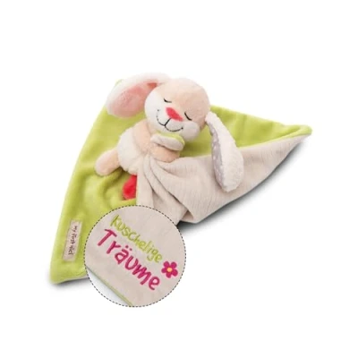 Bild av NICI Babyhandduk 22 x cm med gosedjur, hare fluffig snuffelduk för flickor och pojkar, babygåva till födseln, broderad text &quot;Mysiga drömmar&quot; 49753