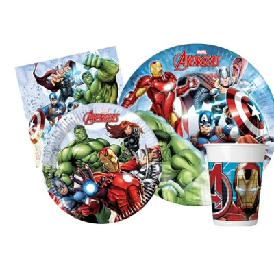 Bild av Avengers Infinity Stones party kit för 8 personer (44 stycken: tallrikar Ø23 cm, Ø20 glas 200 ml, 20 servetter 33 x cm)