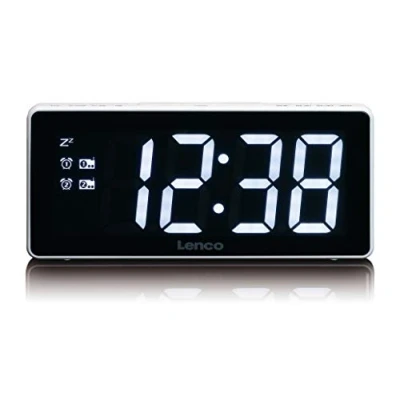 Bild av Lenco CR30W CR 30 klockradio enorm 3 tums skärm dubbelalarmfunktion sömntimer och snooze funktion 10 stationsminne PLL FM radio vit