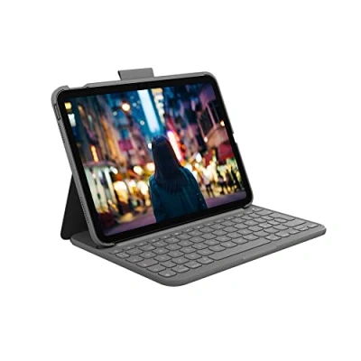 Bild av Logitech Slim Folio tangentbordsskal för iPad (10:e generationen) med inbyggt trådlöst tangentbord Layout Pan Nordic QWERTY Grå