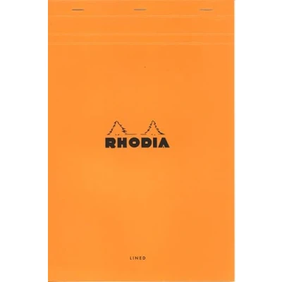 Bild av RHODIA 19600C häftat anteckningsblock nr 19 orange A4+ 21 x 31,8 cm linjerad + marginal 80 avtagbara ark vitt Clairefontaine papper g/m² mjukt belagt kortfodral