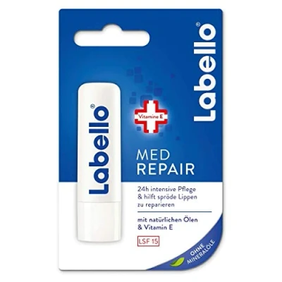 Bild av Labello med Repair i 4 pack (4 x 4,8 g), läppvårdspenna solskydd (LSF 15) och E vitamin för intensivt läppskydd, läppvård utan mineraloljor