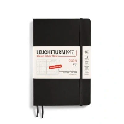 Bild av LEUCHTTURM1917 370607 månadsplanerare och anteckningsbok paperback (B6+) 2025, 16 månader, mjukt skydd, svart, tyska