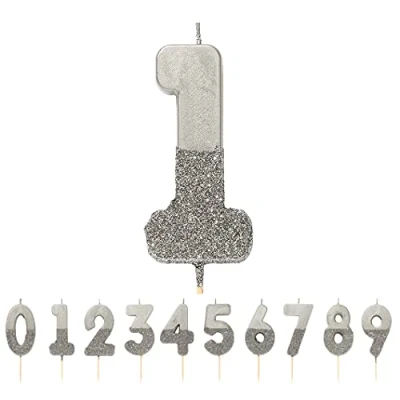 Bild av Talking Tables Silver födelsedagsljus nummer 1 med glitter premium vacker tårtdekoration för barn, vuxna, tonåringar, 1:a födelsedagsfest, 18, 21, årsdag, milstolpe ålder