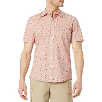 Bild av Amazon Essentials Men&#039;s Kortärmad tryckt skjorta smal passform, Rosa Frukt, XL