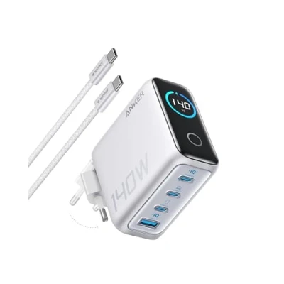 Bild av Anker 140W USB C laddare, 4 portars hopfällbar för MacBook, iPad, iPhone 16/15/14/13/12, Galaxy S24/S23 med mera (White)