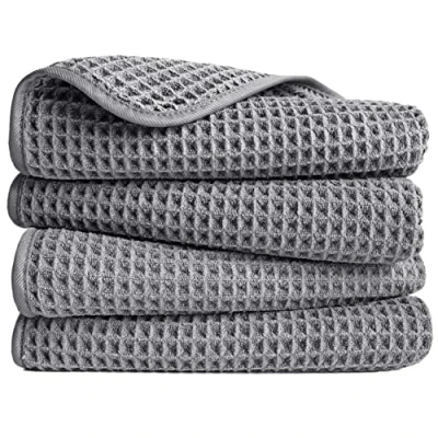 Bild av POLYTE Mikrofiber luddfri handduk, 40 x 76 cm, 4 pack (grå, våffelväv)