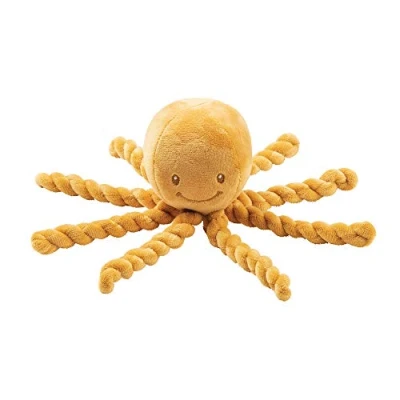 Bild av Nattou mjuk plyschleksak, gosedjur, gosig följeslagare, design med navelsnöre garanterar baby, maskintvättbar, 100 procent supermjuk polyester, PETA godkänd vegan, 25 cm, Lapidou bläckfisk, gul