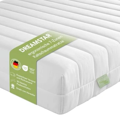 Bild av DREAMSTAR Ortopedisk kallskummadrass Easy Flex, 7 zoner, Öko Tex certifierad, hårdhetsgrad 2 och 3 (H2 H3), rullmadrass, 16 cm tjock, tillverkad i EU, 100 x 200