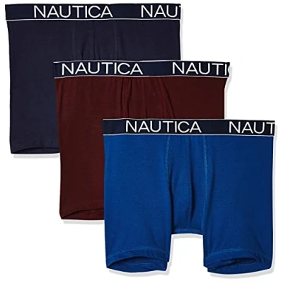 Bild av Nautica boxershorts för män (förpackning med 3), Peacoat/Monaco Blå/Tawny Port, M