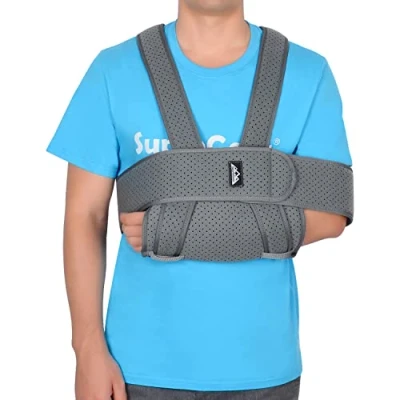 Bild av supregear Arm Sling Axel Immobilizer, Justerbar Bekväm Axelarm Immobilizer Swathe Andningsbar Axelstöd Stödstöd för Skadad Arm/Hand/Armbåge, Mörkgrå