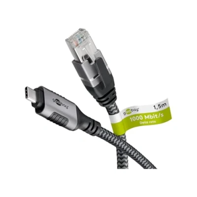 Bild av goobay 70698 CAT 6 USB C 3.1 till RJ45 Ethernet kabel för stabil trådbunden internetanslutning med router/modem/nätverksswitch/ersätter RJ45/1 Gbit/s/2 M adapter