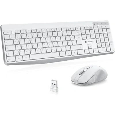Bild av KOORUI Tangentbord och mus trådlöst, tyst tangentbord, set, tysk layout QWERTZ med 12 funktionstangenter 2,4 GHz set för Windows, MacOS, Linux vit