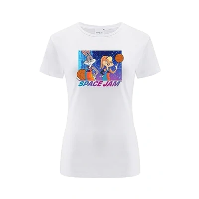 Bild av Warner Bros. Space Jam 2, 017, Kortärmad T shirt dam, 100% bomull, Ensidigt levande tryck, Size L, White, Sömlös design, Smidigt och elastiskt tyg för vardaglig lätthet