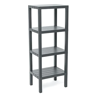 Bild av Tatay Rektangulär Lombokhylla, 4 höjder, polypropylen, BPA fri, träeffektfinish, halkfria stopp, max 10 kg per hylla, enkel montering, mått 38 x 29 100 cm, grå
