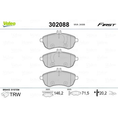 Bild av VALEO 302088 Jeu de plaquettes frein FIRST Essieu avant contact signal d&#039;usure exclu avec tôle anti bruit MERCEDES BENZ: Classe C Berline