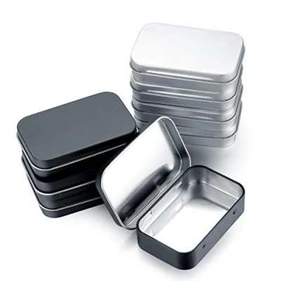 Bild av 8 Stycken Metallburkar, Bleckburkar med Lock, Liten Metall Rektangulär Organiser Förvaringsbox, Sötsaker och Små Föremål Metallburk Silver, Svart