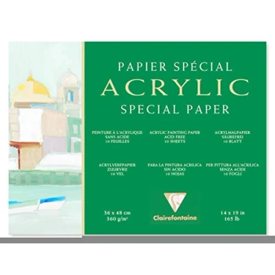 Bild av Clairefontaine 96498C Block akrylpapper, limmad på 4 sidor, 36 x 48 cm, 10 ark, 360 g, vit, 1 st