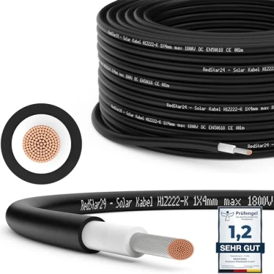 Bild av RedStar24 Premium solkabel 4 mm² svart 5 m TÜV certifierad UV beständig, flexibel, solcellskabel, PV kabel, solanslutningskabel för solpanel, växelriktare och laddningsregulator hållbar