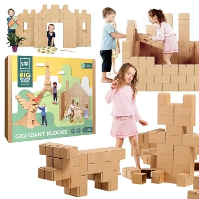Bild av GIGI Bloks XXL byggklossar i kartong Mega Fort Building Kit 100 Piece Set Förreglande system gör det möjligt att bygga hus Kits for Kids Kartongklossar