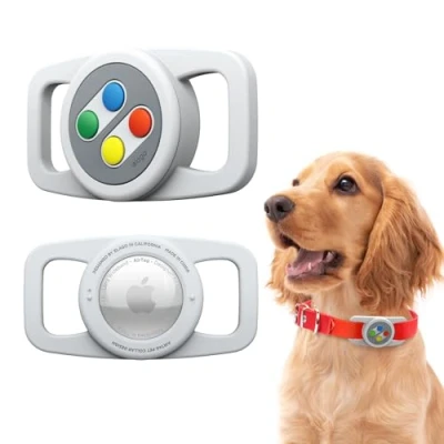 Bild av elago Husdjurshalsband, W5 fodral, kompatibelt med Apple AirTag, söt designad hållare för hund, katt, halsband, slingsele, premium silikonskyddskåpa [spårningsenhet ingår inte] (ljusgrå)