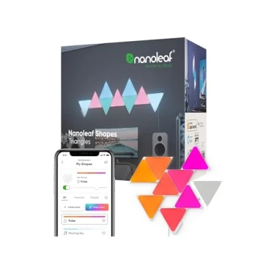Bild av Nanoleaf Shapes Triangle Starter Kit, 9 Smart Light Panels LED RGBW Modular Wi Fi Colour Changing Wall Lights, Works with Alexa Google Assistant Apple Homekit, for Room Decor &amp; Gaming