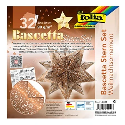 Bild av folia 410/1515 pysselset Bascetta stjärna julordning, vit/koppar, 32 blad, 15 x cm, färdig storlek på pappersnässlingan ca 20 med detaljerade instruktioner idealisk för tidlös dekoration