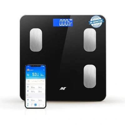 Bild av Ant Esports Flora Smart våg för kroppsvikt och fett, digital badrumsvåg exakt till 0,1 kg vägningsmaskin människors muskel BMI, Bluetooth elektronisk kroppssammansättningsskärm, 180 svart,