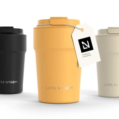 Bild av LARS NYSØM Thermo Kaffeebecher to go 380ml er Travel Mug 0,38 Liter med isolering Utsläppssäker rostfri termosmugg för kaffe och te på språng Teebägare (Mustard Yellow, 380ml)