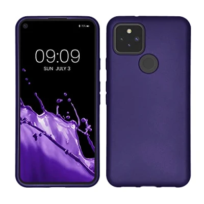 Bild av kwmobile fodral kompatibelt med Google Pixel 5 mjukt smalt metalliskt TPU silikonskydd metallisk blå violett