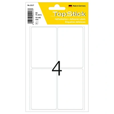 Bild av TopStick 2217 hushållsetiketter stora (52 x 82 mm, 15 ark, papper, matt) självhäftande, permanenta multifunktionsetiketter för handskriven märkning, 60 klistermärken, vit